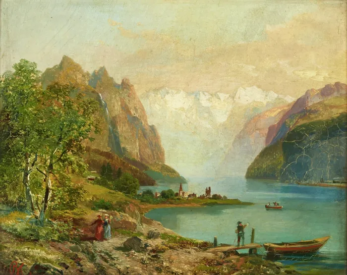 Framed Print : Walensee (Lake of Wallenstat), 19th century. Creator: Bernhard Michling Framed Print : Walensee (Lake of Wallenstat), 19th century. Creator: Bernhard Michling