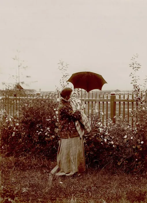 Framed Print : A walk in the garden at the Yudins dacha in Tarakanovo, 1903. Creator: Unknown Framed Print : A walk in the garden at the Yudins dacha in Tarakanovo, 1903. Creator: Unknown