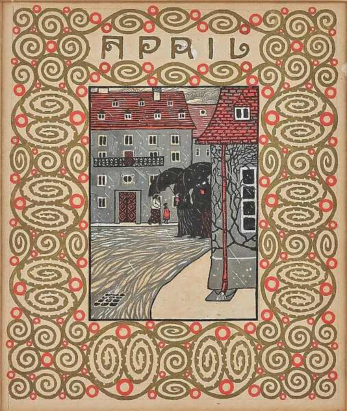 Walk in the rain. Monthly newsletter: April. Creator: Krenek, Carl (1880-1949)