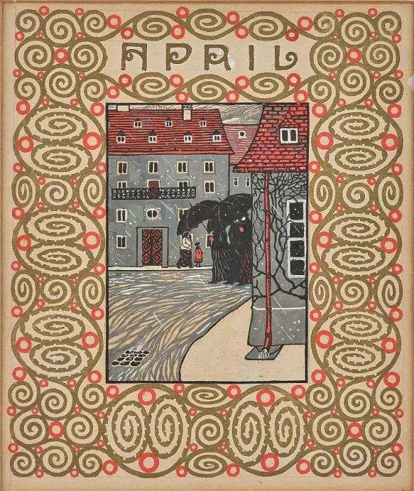 Framed Print : Walk in the rain. Monthly newsletter: April. Creator: Krenek, Carl (1880-1949) Framed Print : Walk in the rain. Monthly newsletter: April. Creator: Krenek, Carl (1880-1949)