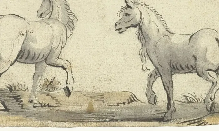 Framed Print : Two walking horses walking from the side, c.1615. Creator: Gerard ter Borch I Framed Print : Two walking horses walking from the side, c.1615. Creator: Gerard ter Borch I