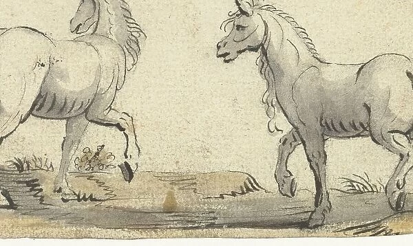 Two walking horses walking from the side, c.1615. Creator: Gerard ter Borch I
