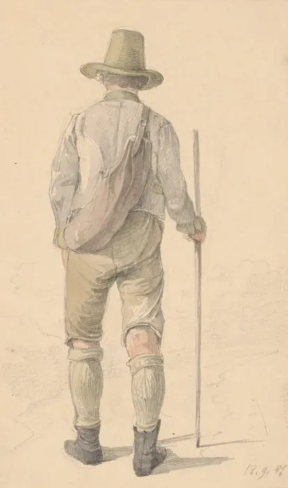 Framed Print : A walking man from the back, 1848. Creator: Karoly Lajos Libay Framed Print : A walking man from the back, 1848. Creator: Karoly Lajos Libay