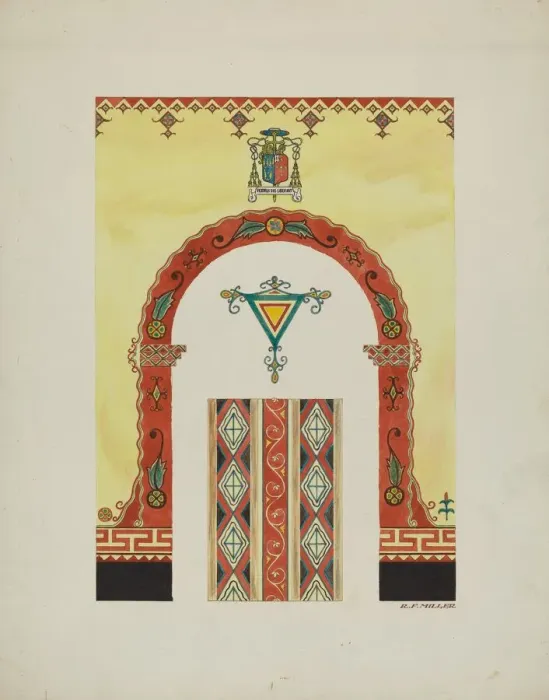 Framed Print : Wall and Ceiling Decorations, 1936. Creator: Randolph F Miller Framed Print : Wall and Ceiling Decorations, 1936. Creator: Randolph F Miller