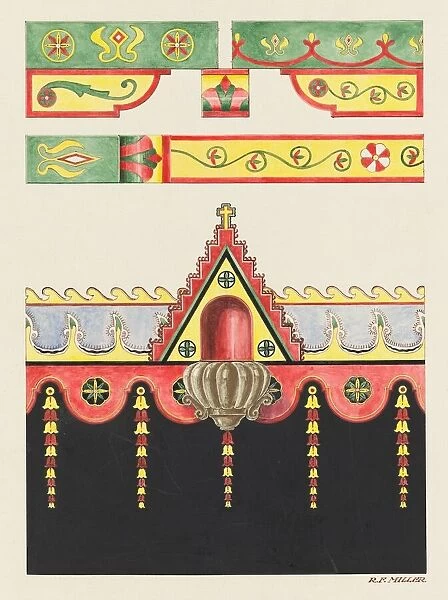 Wall and Ceiling Decorations, and Holy Water Font; Restoration Drawing, 1936