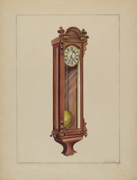 Framed Print : Wall Clock, c. 1937. Creator: John Cutting Framed Print : Wall Clock, c. 1937. Creator: John Cutting