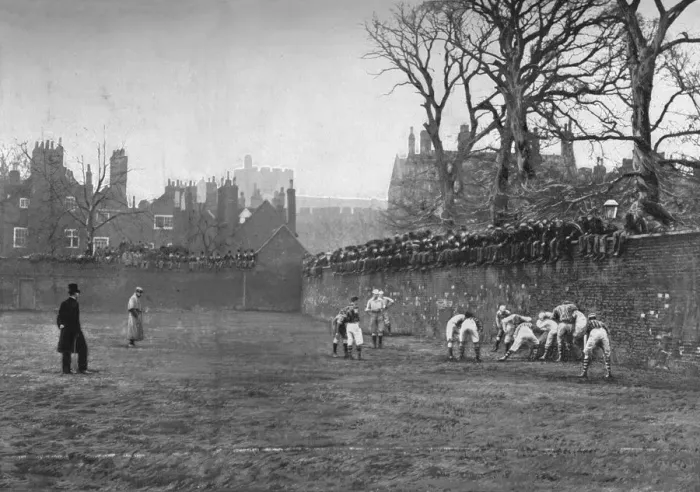 Framed Print : The Wall Game at Eton: St. Andrews Day - Oppidan v. Colleges, c1900, (1903). Artist: Hills and Saunders Framed Print : The Wall Game at Eton: St. Andrews Day - Oppidan v. Colleges, c1900, (1903). Artist: Hills and Saunders