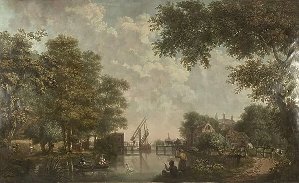 Three wall hangings with a Dutch landscape, 1776. Creator: Juriaan Andriessen