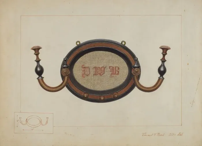 Framed Print : Wall Hat Rack, c. 1937. Creator: Vincent P. Rosel Framed Print : Wall Hat Rack, c. 1937. Creator: Vincent P. Rosel