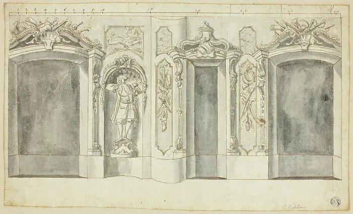 Framed Print : Wall with Hunting Designs, n.d. Creator: Grinling Gibbons Framed Print : Wall with Hunting Designs, n.d. Creator: Grinling Gibbons