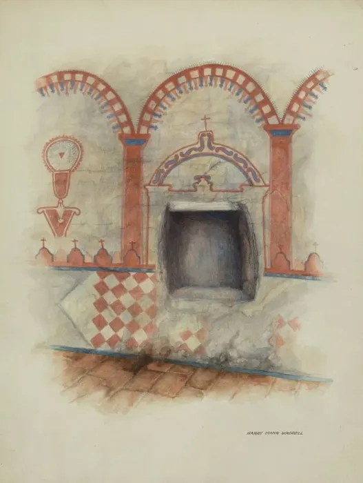 Framed Print : Wall Painting and Baptismal Niche, 1938. Creator: Harry Mann Waddell Framed Print : Wall Painting and Baptismal Niche, 1938. Creator: Harry Mann Waddell
