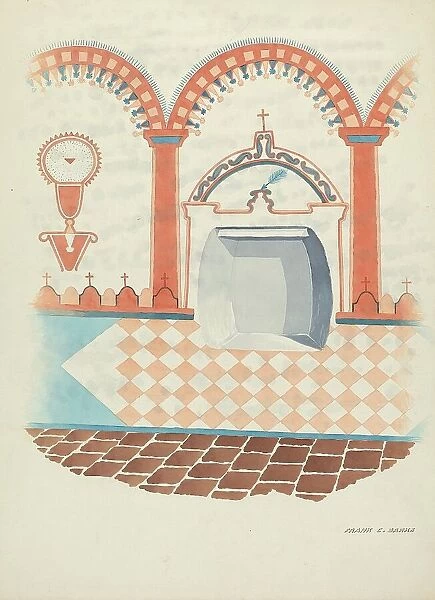 Wall Painting and Baptismal Niche, c. 1938. Creator: Frank C. Barks