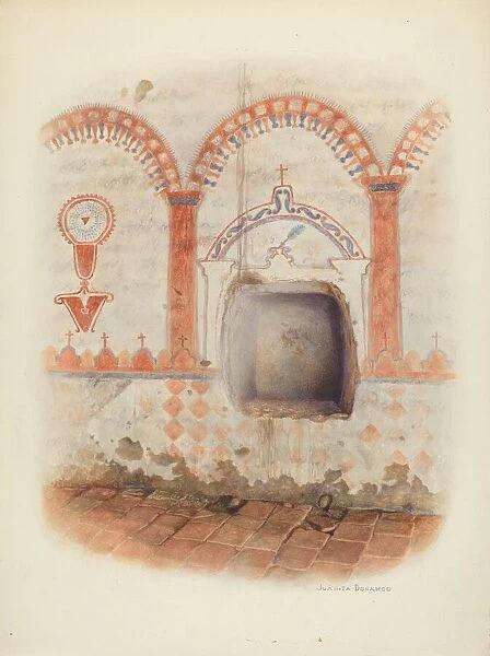 Wall Painting and Baptismal Niche, c. 1941. Creator: Juanita Donahoo