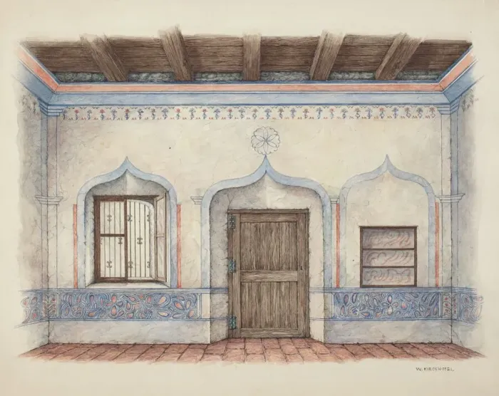 Framed Print : Wall Painting (Door), c. 1939. Creator: William Kieckhofel Framed Print : Wall Painting (Door), c. 1939. Creator: William Kieckhofel