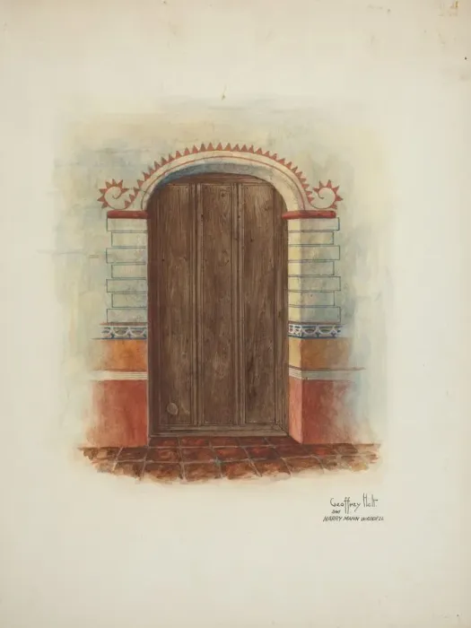 Framed Print : Wall Painting and Door (Interior), 1937. Creators: Geoffrey Holt, Harry Mann Waddell Framed Print : Wall Painting and Door (Interior), 1937. Creators: Geoffrey Holt, Harry Mann Waddell