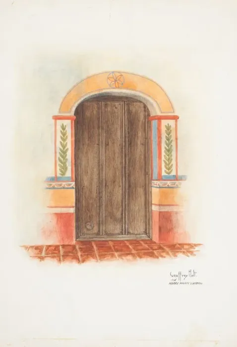 Framed Print : Wall Painting and Door (Interior), 1937. Creators: Geoffrey Holt, Harry Mann Waddell Framed Print : Wall Painting and Door (Interior), 1937. Creators: Geoffrey Holt, Harry Mann Waddell
