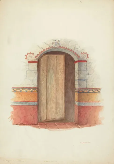 Framed Print : Wall Painting and Door (Interior), 1941. Creator: Robert W. R. Taylor Framed Print : Wall Painting and Door (Interior), 1941. Creator: Robert W. R. Taylor