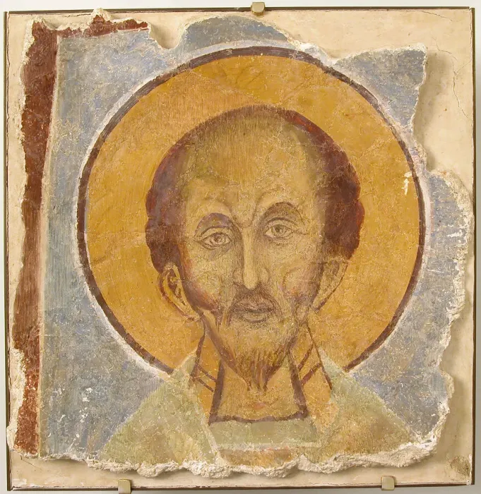 Framed Print : Wall Painting of Male Saint, Byzantine, 12th century, modern restoration