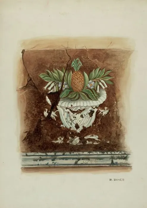 Framed Print : Wall Painting, Pineapple Motif, 1937. Creator: Ruth Buker Framed Print : Wall Painting, Pineapple Motif, 1937. Creator: Ruth Buker