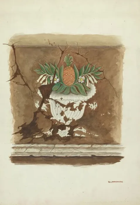Framed Print : Wall Painting - Pineapple Motif, c. 1937. Creator: W. J. Goodacre Framed Print : Wall Painting - Pineapple Motif, c. 1937. Creator: W. J. Goodacre