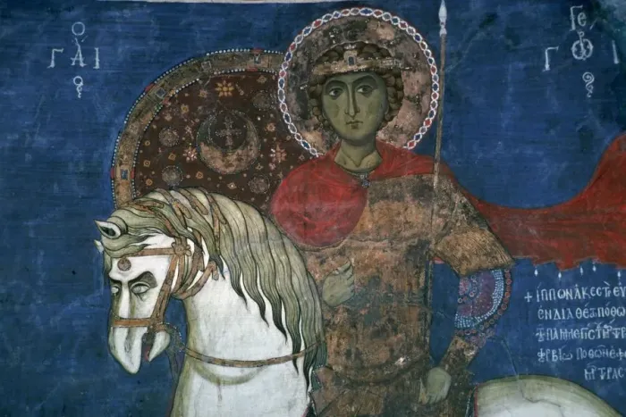 Framed Print : Wall painting of St George, 14th century Framed Print : Wall painting of St George, 14th century