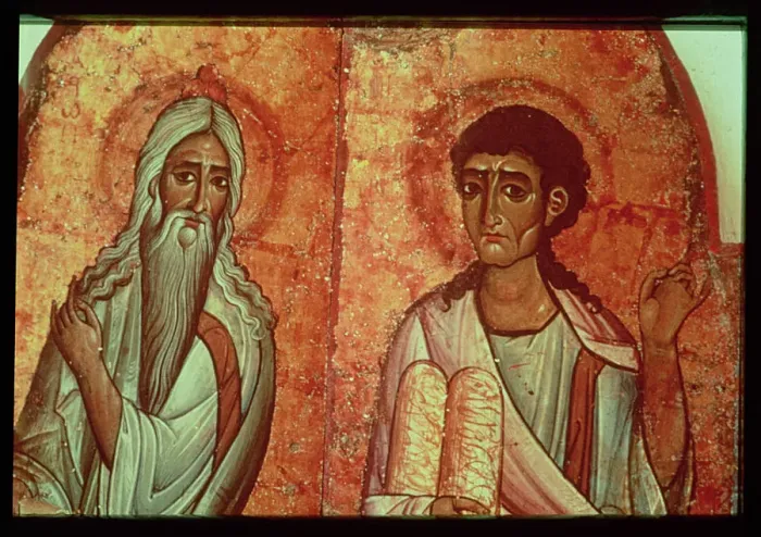 Framed Print : Wall Paintings of St. Catherines Monastery in Sinai, God and Moses with the Tablets Framed Print : Wall Paintings of St. Catherines Monastery in Sinai, God and Moses with the Tablets