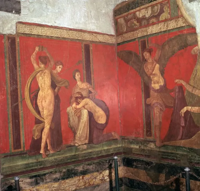 Framed Print : Wall-paintings from the Villa of the Mysteries, Pompeii, 1st century Framed Print : Wall-paintings from the Villa of the Mysteries, Pompeii, 1st century
