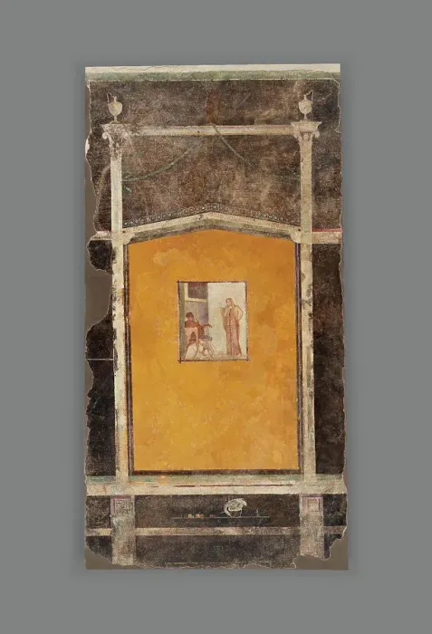 Framed Print : Wall Panel from a Black Ground Frescoed Room, A.D. 1-50. Creator: Unknown Framed Print : Wall Panel from a Black Ground Frescoed Room, A.D. 1-50. Creator: Unknown