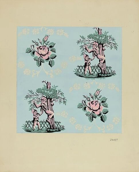 Wall Paper ('The Cherry Boy'), c. 1937. Creator: A. Zimet. Wall Paper ('The Cherry Boy'), c. 1937. Creator: A. Zimet