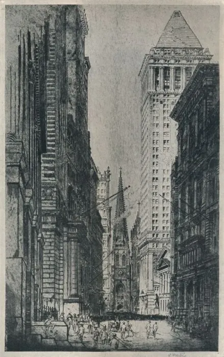 Framed Print : Wall Street, New York, c1913. Artist: William Monk Framed Print : Wall Street, New York, c1913. Artist: William Monk