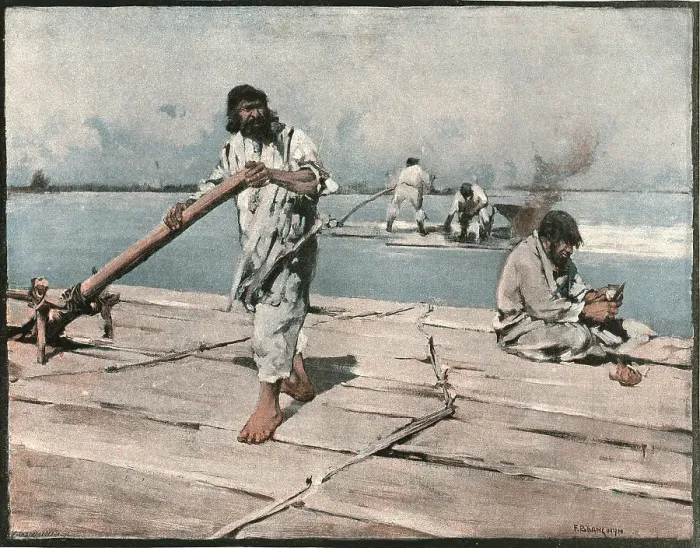 Framed Print : Wallachian Rafts, Lower Danube after Frank Brangwyn, 1891. Creator: Frank Brangwyn. Wallachian Rafts, Lower Danube after Frank Brangwyn, 1891. Creator: Frank Brangwyn Framed Print : Wallachian Rafts, Lower Danube after Frank Brangwyn, 1891. Creator: Frank Brangwyn. Wallachian Rafts, Lower Danube after Frank Brangwyn, 1891. Creator: Frank Brangwyn