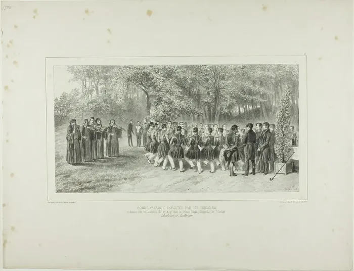 Framed Print : Wallachian Round, Performed by the Tsiganes and Danced by the Second Regiment Musicians at... 1839. Creator: Auguste Raffet Framed Print : Wallachian Round, Performed by the Tsiganes and Danced by the Second Regiment Musicians at... 1839. Creator: Auguste Raffet