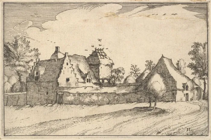 Framed Print : Walled Farm, plate 11 from Regiunculae et Villae Aliquot Ducatus Brabantiae, ca. 1610 Framed Print : Walled Farm, plate 11 from Regiunculae et Villae Aliquot Ducatus Brabantiae, ca. 1610