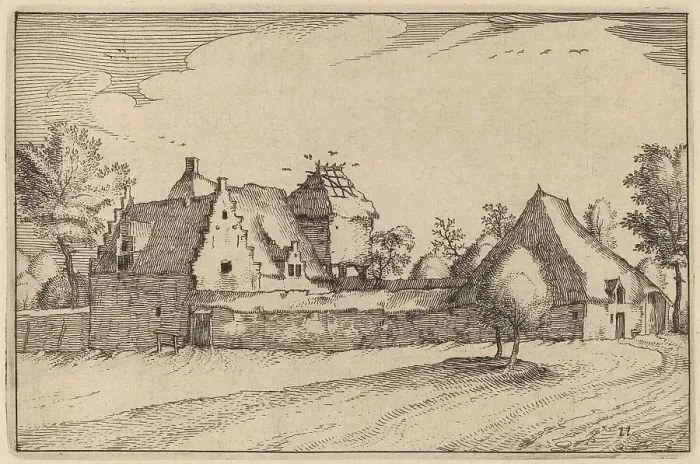 Framed Print : Walled Farm, published 1612. Creator: Claes Jansz Visscher Framed Print : Walled Farm, published 1612. Creator: Claes Jansz Visscher