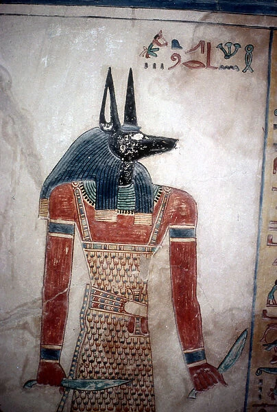 Wallpainting of Anubis (jackal-headed god), Valley of the Queens, Luxor, Egypt, c12th century BC