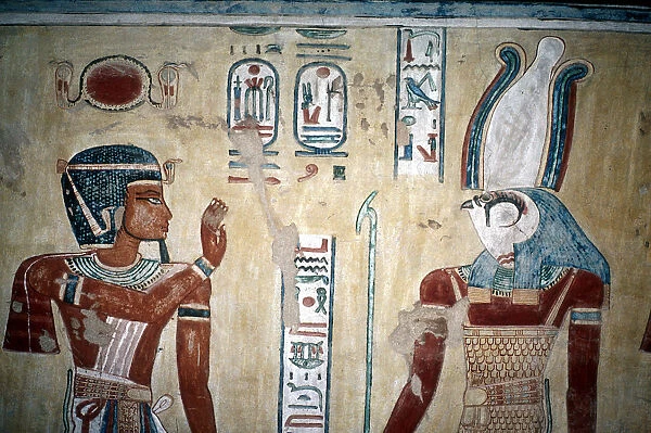 Wallpainting of Rameses III before Horus, Valley of the Queens, Luxor, Egypt, c12th century BC