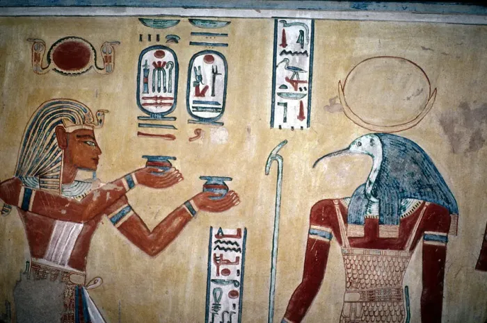 Framed Print : Wallpainting of Rameses III before Thoth, Valley of the Queens, Luxor, Egypt, c12th century BC Framed Print : Wallpainting of Rameses III before Thoth, Valley of the Queens, Luxor, Egypt, c12th century BC