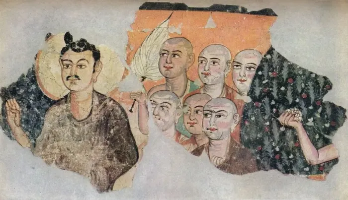 Framed Print : Wallpainting recovered from a ruined shrine at Miran, c300 Framed Print : Wallpainting recovered from a ruined shrine at Miran, c300