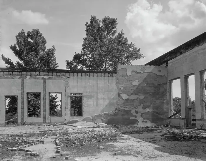 Framed Print : Some of the walls of the bank still stand at Fullerton, Louisiana, abandoned lumber town, 1937. Creator: Dorothea Lange Framed Print : Some of the walls of the bank still stand at Fullerton, Louisiana, abandoned lumber town, 1937. Creator: Dorothea Lange
