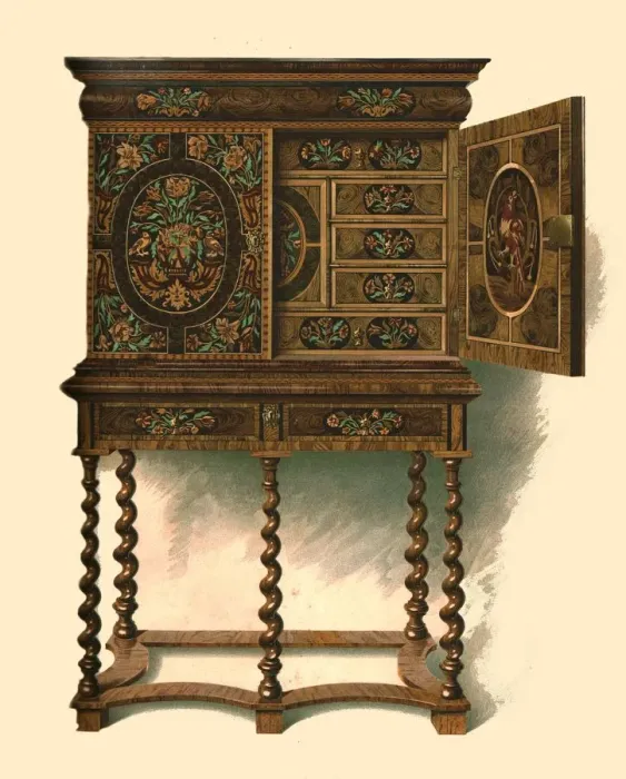 Framed Print : Walnut cabinet inlaid with marquetry, 1905. Artist: Shirley Slocombe Framed Print : Walnut cabinet inlaid with marquetry, 1905. Artist: Shirley Slocombe