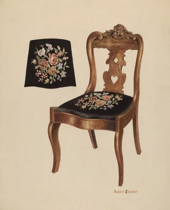 Framed Print : Walnut Carved Back Chair, c. 1940. Creator: Robert Stewart Framed Print : Walnut Carved Back Chair, c. 1940. Creator: Robert Stewart