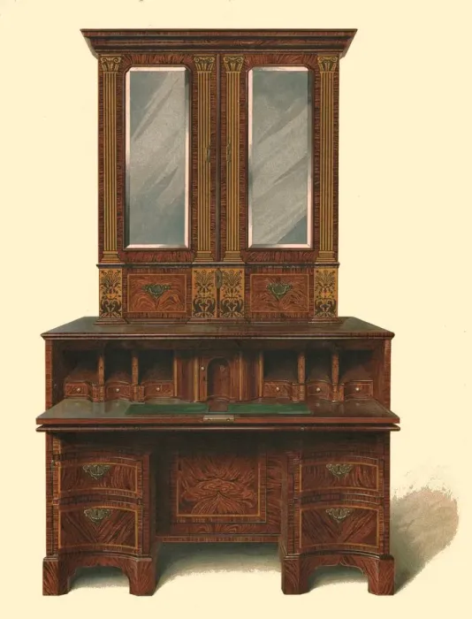 Framed Print : Walnut inlaid writing cabinet, 1905. Artist: Shirley Slocombe Framed Print : Walnut inlaid writing cabinet, 1905. Artist: Shirley Slocombe