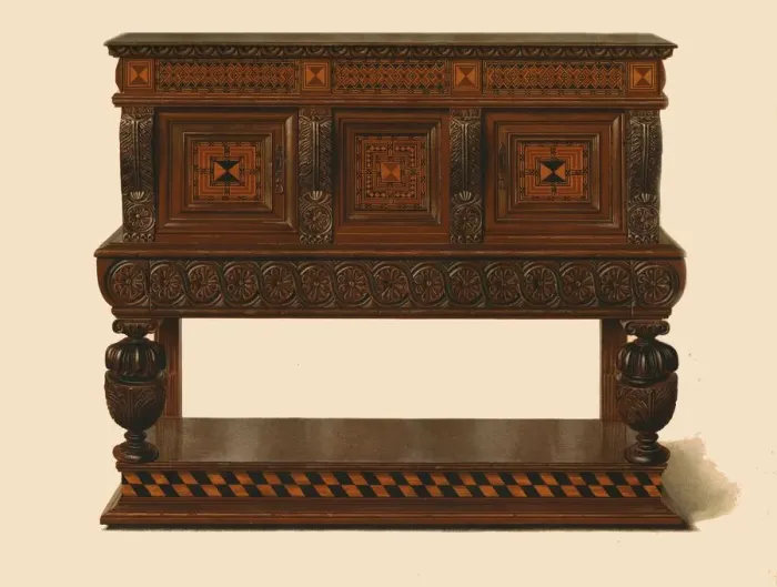 Framed Print : Walnut and oak standing buffet, 1904. Artist: Shirley Slocombe Framed Print : Walnut and oak standing buffet, 1904. Artist: Shirley Slocombe