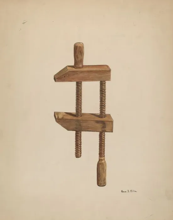 Framed Print : Walnut Screw Clamp, c. 1937. Creator: George File Framed Print : Walnut Screw Clamp, c. 1937. Creator: George File