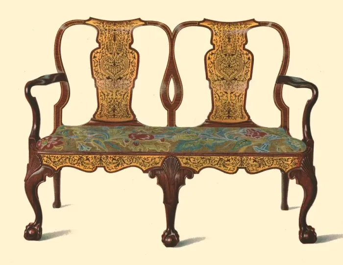 Framed Print : Walnut settee inlaid with marquetry, 1905. Artist: Shirley Slocombe Framed Print : Walnut settee inlaid with marquetry, 1905. Artist: Shirley Slocombe