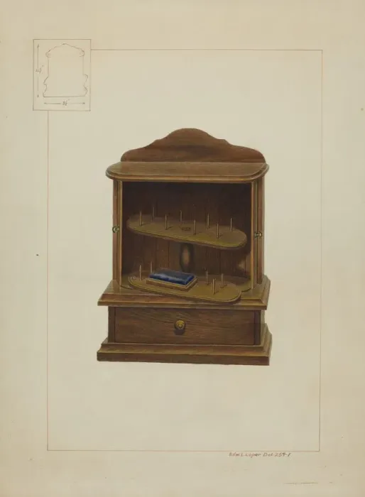 Framed Print : Walnut Spool Cabinet, c. 1938. Creator: Edward L Loper Framed Print : Walnut Spool Cabinet, c. 1938. Creator: Edward L Loper