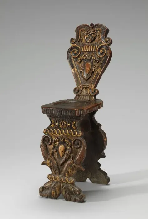 Framed Print : Walnut Stool (Sgabello), Carved and Gilded, c. 1540 / 1560. Creator: Unknown Framed Print : Walnut Stool (Sgabello), Carved and Gilded, c. 1540 / 1560. Creator: Unknown