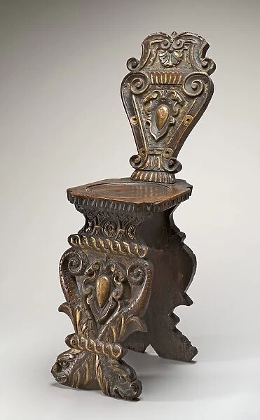 Walnut Stool (Sgabello), Carved and Gilded, c. 1540  /  1560. Creator: Unknown