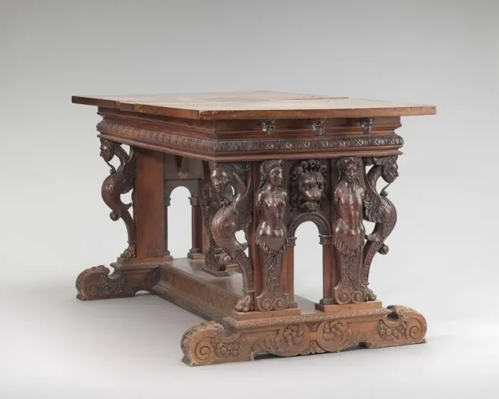 Framed Print : Walnut Table with Herms and Sphinxes at the Ends, second half 16th century Framed Print : Walnut Table with Herms and Sphinxes at the Ends, second half 16th century