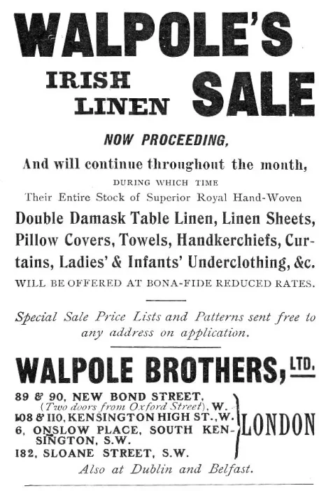 Framed Print : Walpole's Irish Linen Sale, 1909. Creator: Unknown Framed Print : Walpole's Irish Linen Sale, 1909. Creator: Unknown